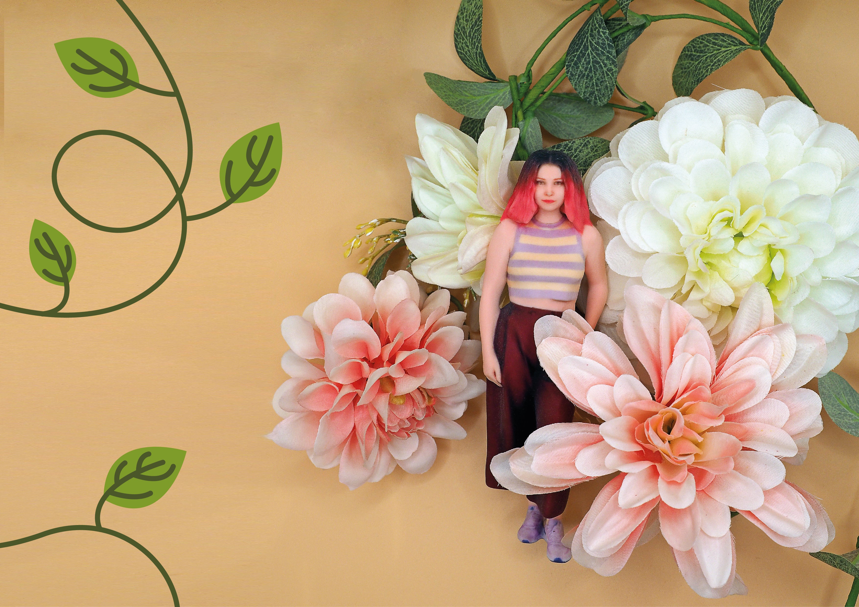 3D PRINTED MINI FIGURE GIRL WITH FLOWERS 